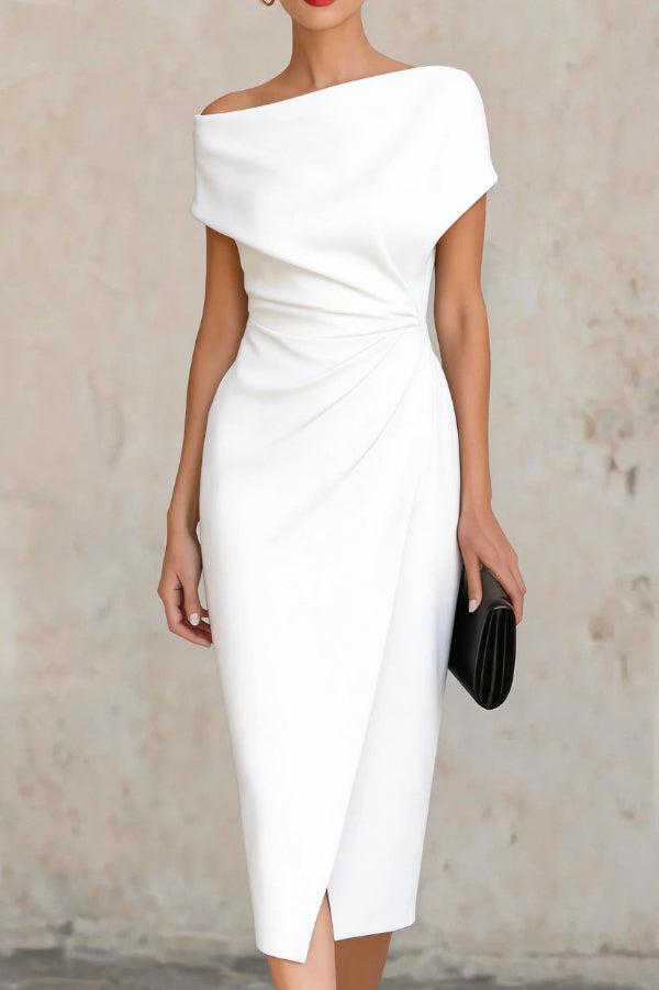Robe midi plissée moulante élégante à manches courtes