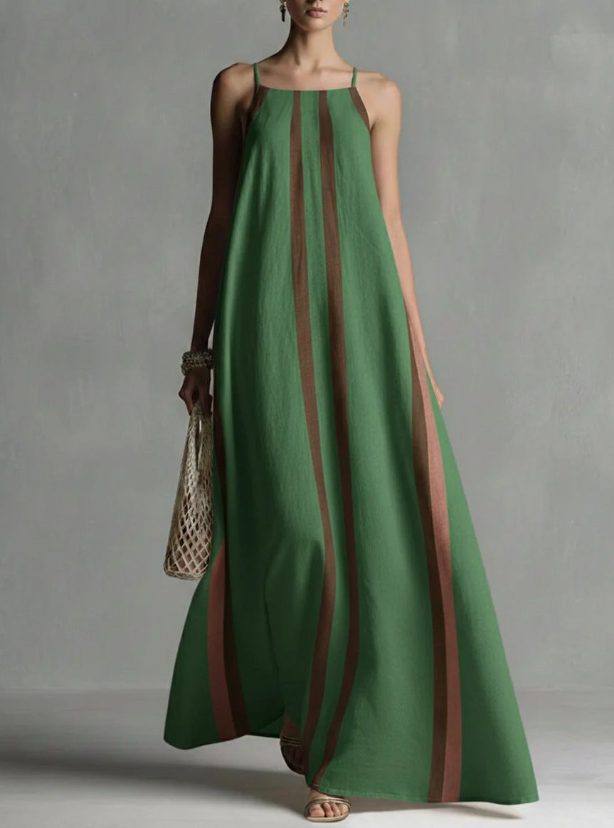 Vertical Stripe Spaghetti Strap Loose Flowy Maxi Dress