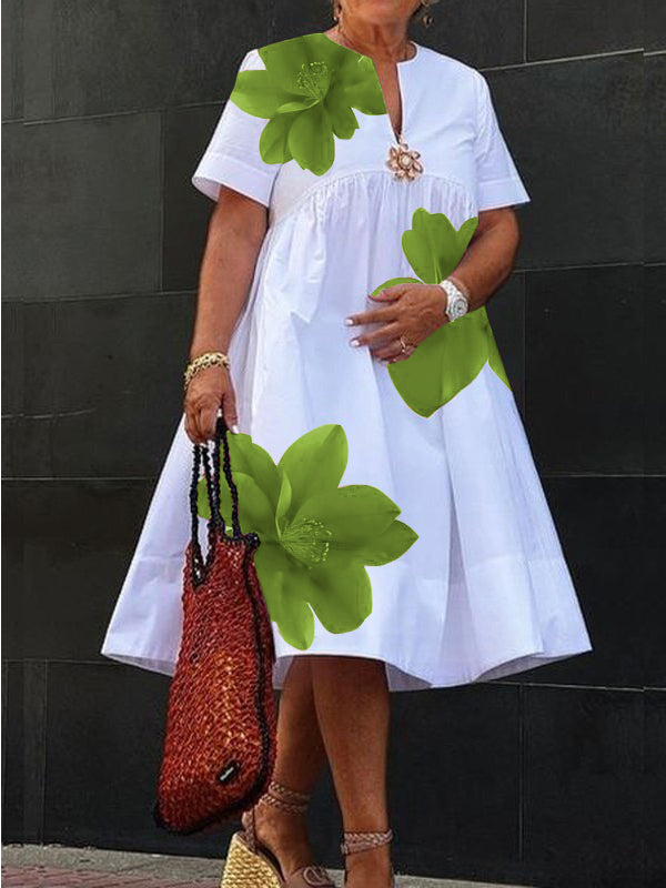 Robe midi à col V plissée à imprimé
