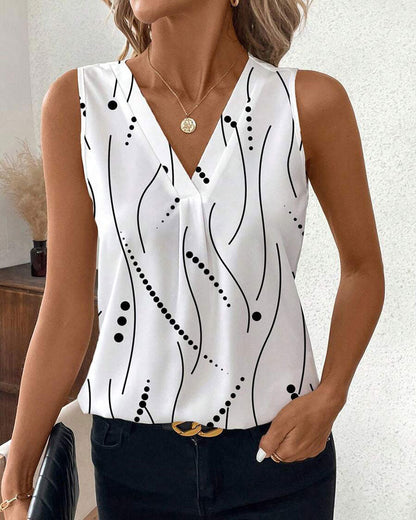 Gilet imprimé plissé sans manches à col en V