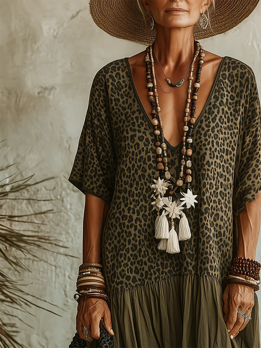 Casual Leopard-print Spliced  Dress