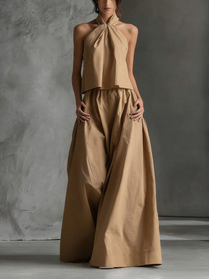 Ensemble formel deux‑pièces à col licou et pantalon jambes larges