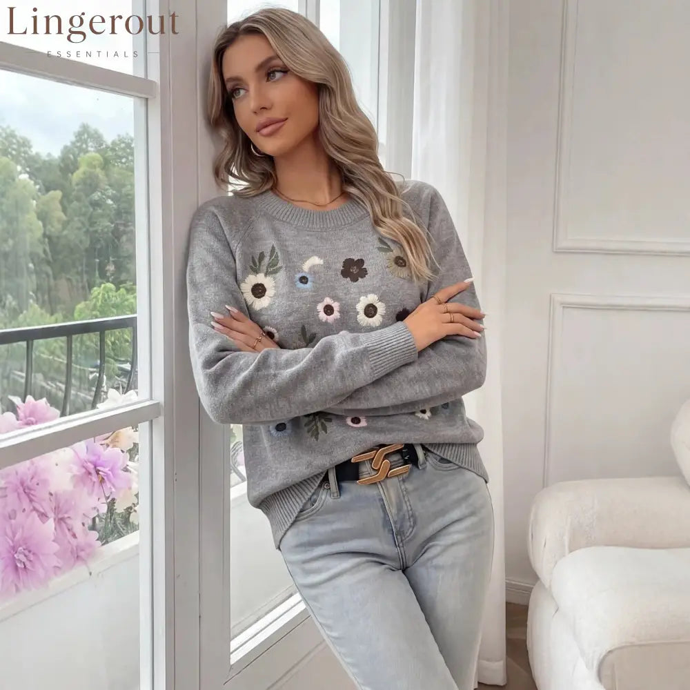 Cross-Border Independent Station Heavy Industry Flower Embroidered Sweater Women’S Pullover 2026 Autumn And Winter New