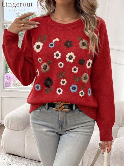 Cross-Border Independent Station Heavy Industry Flower Embroidered Sweater Women’S Pullover 2026 Autumn And Winter New