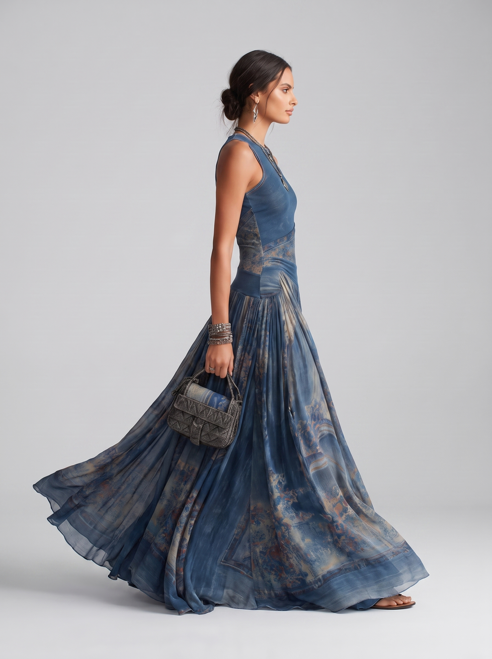 Robe débardeur élégante sans manches imprimée rétro