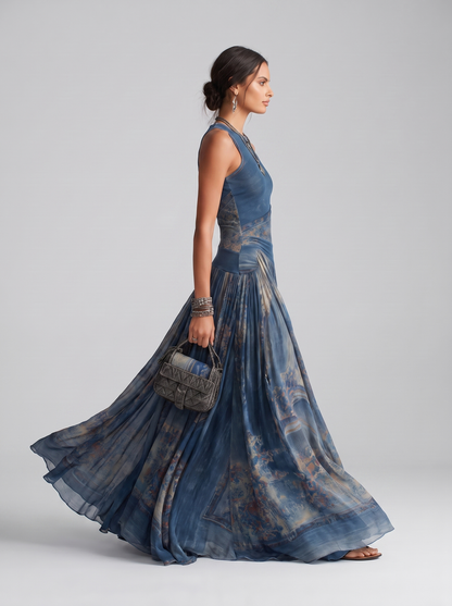 Robe débardeur élégante sans manches imprimée rétro