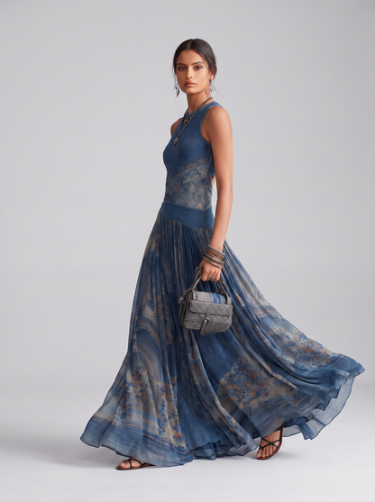 Robe débardeur élégante sans manches imprimée rétro