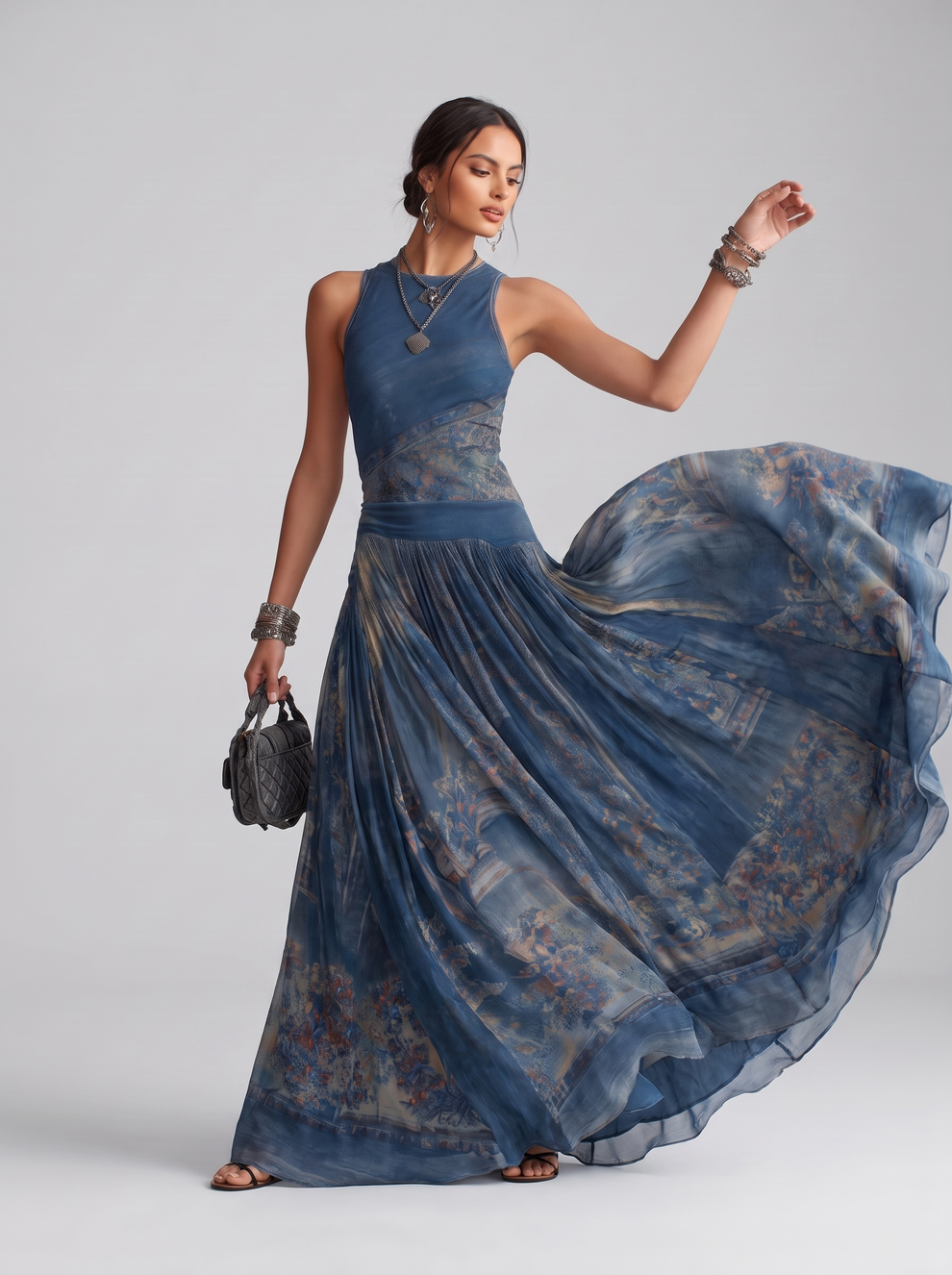 Robe débardeur élégante sans manches imprimée rétro