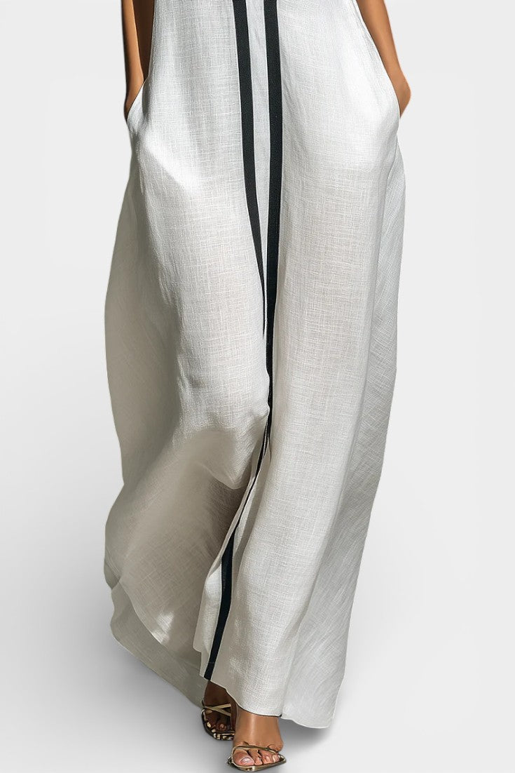 Combinaison‑pantalon maxi sans manches à motif graphique avec finitions contrastées