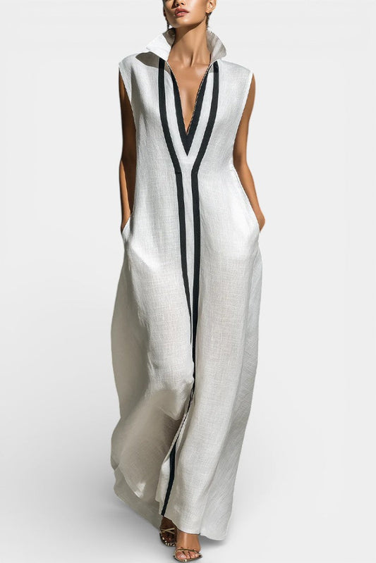 Combinaison‑pantalon maxi sans manches à motif graphique avec finitions contrastées