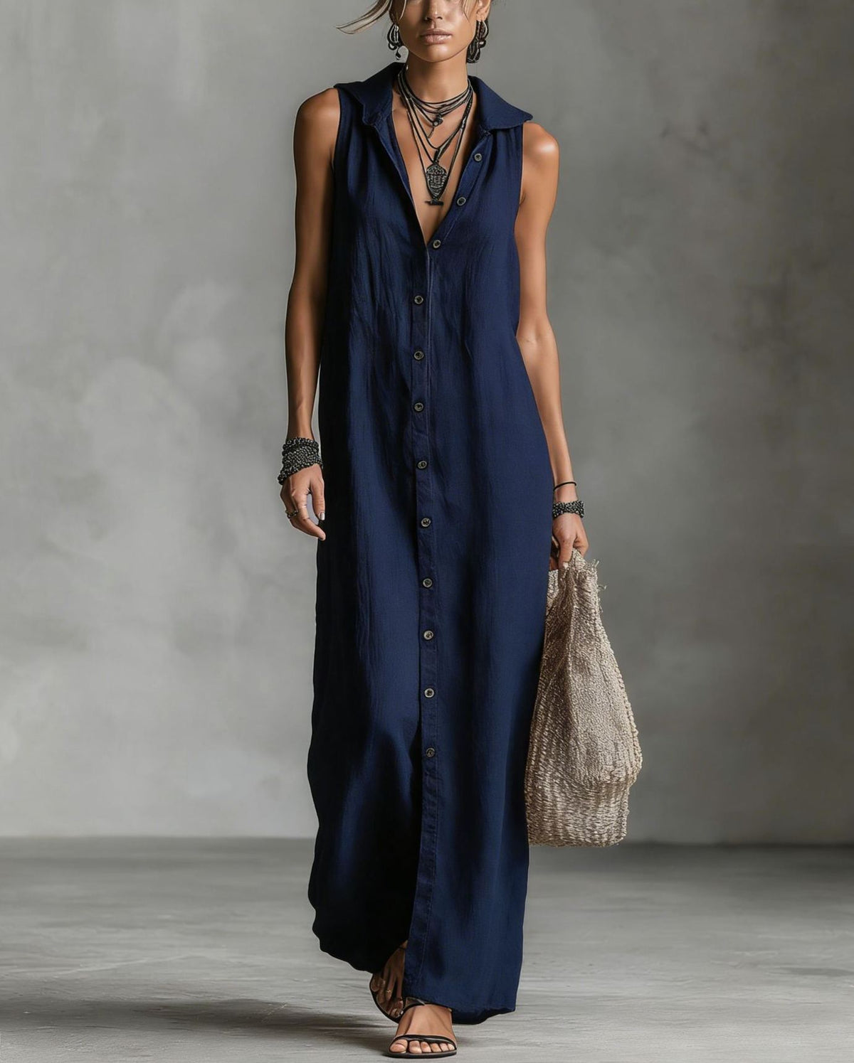 Robe longue sans manches, robe une‑pièce pour femme