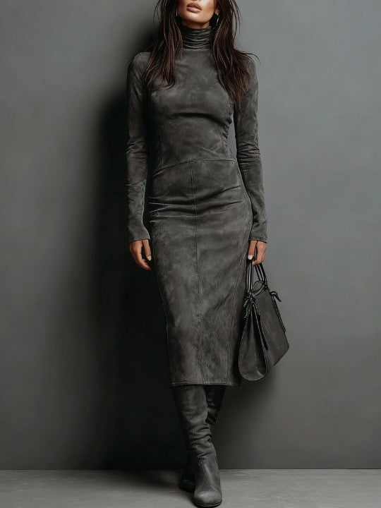 Maxi‑robe élégante en simili‑daim