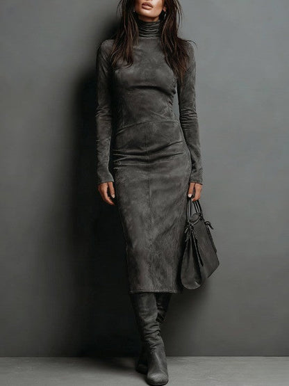 Maxi‑robe élégante en simili‑daim