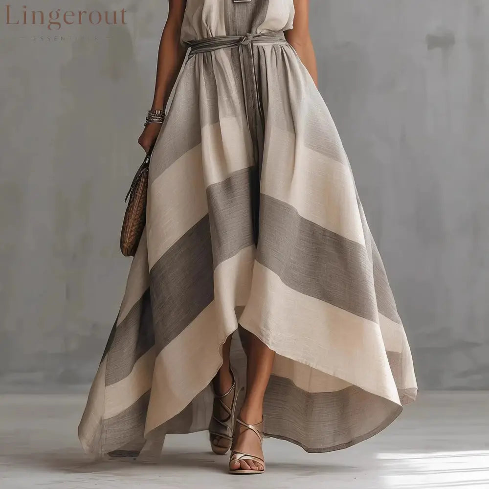 Linen Blend Striped Sleeveless Maxi Dress