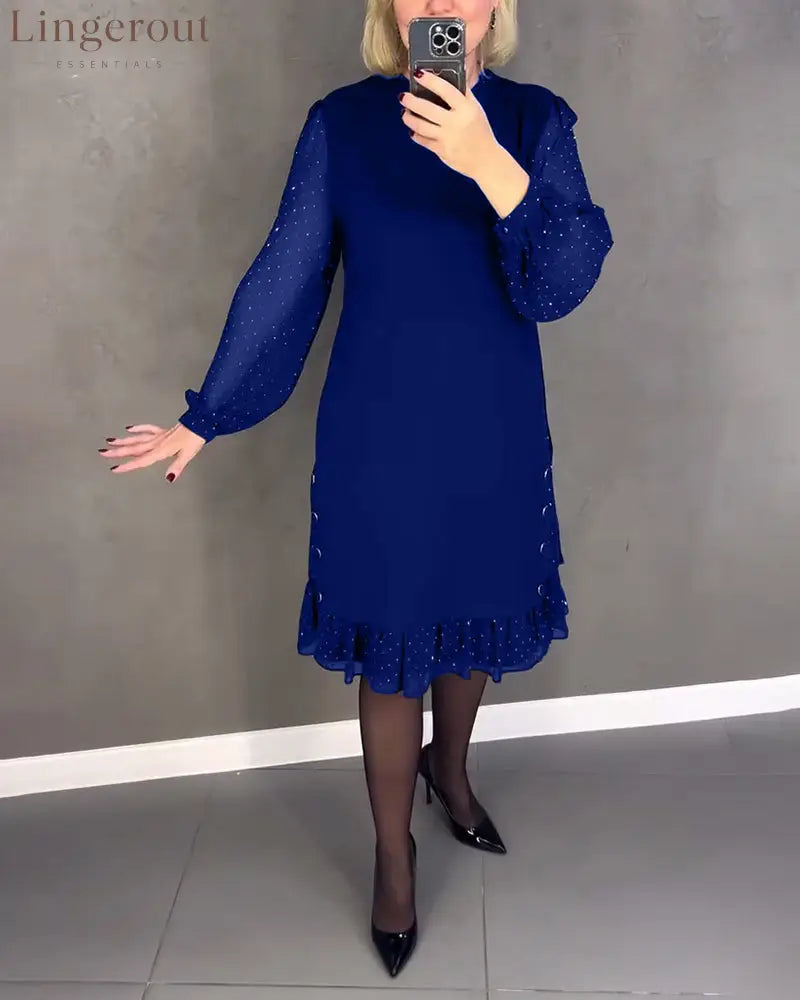 Long-sleeved polka dot dress - Blue / S