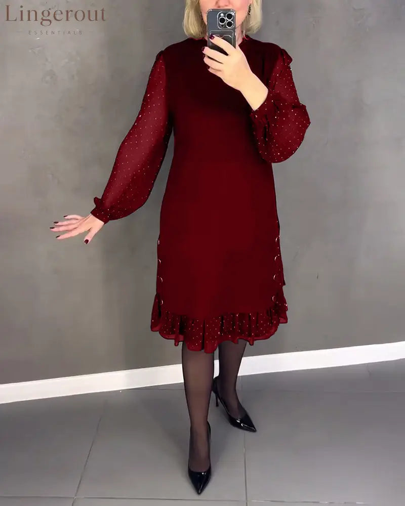 Long-sleeved polka dot dress - Red / S