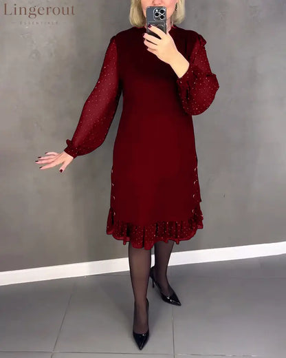Long-sleeved polka dot dress - Red / S