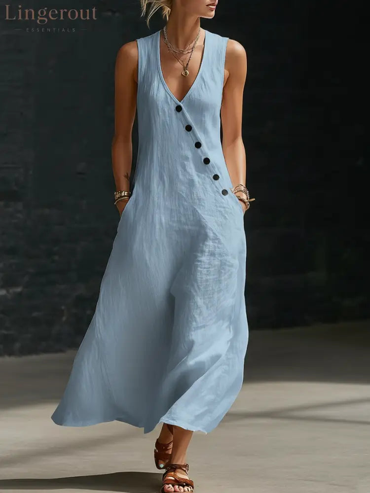 Minimalist And Cozy Button-up Dress - Blue / S