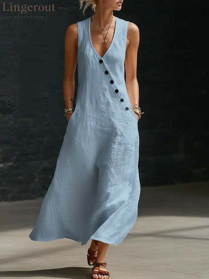 Minimalist And Cozy Button-up Dress - Blue / S