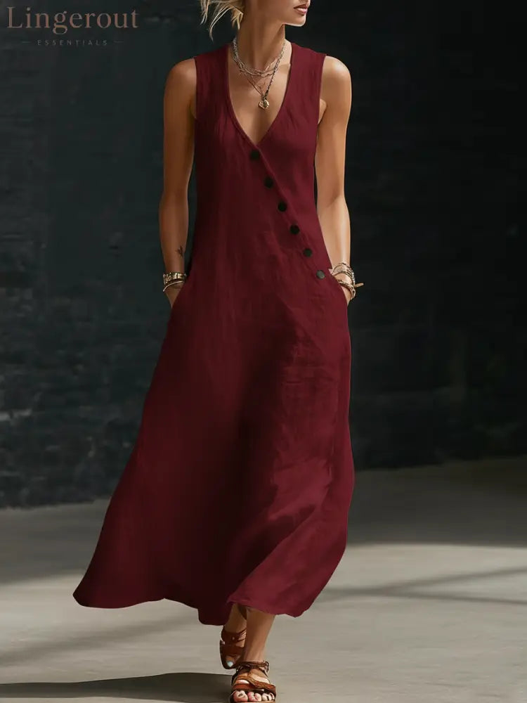 Minimalist And Cozy Button-up Dress - Red / S