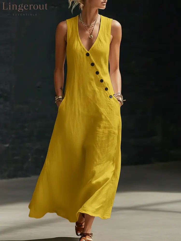 Minimalist And Cozy Button-up Dress - Yellow / S