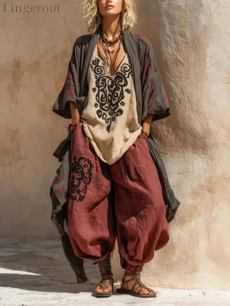 Nomadic Bohemian Art Print Three-Piece Set - Claret / S