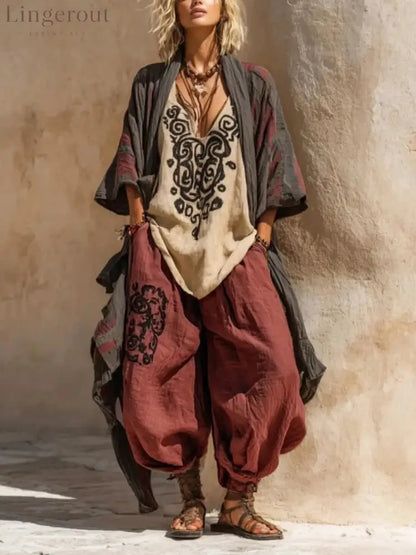 Nomadic Bohemian Art Print Three-Piece Set - Claret / S