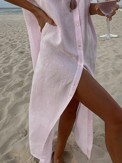Women's long dress, cotton blend shirt dress
