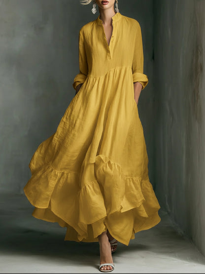 Robe maxi imprimée élégante pour femme, ornée de volants.