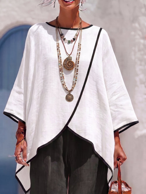 Relaxed Cotton-linen Top Shirt With Contrasting Trim