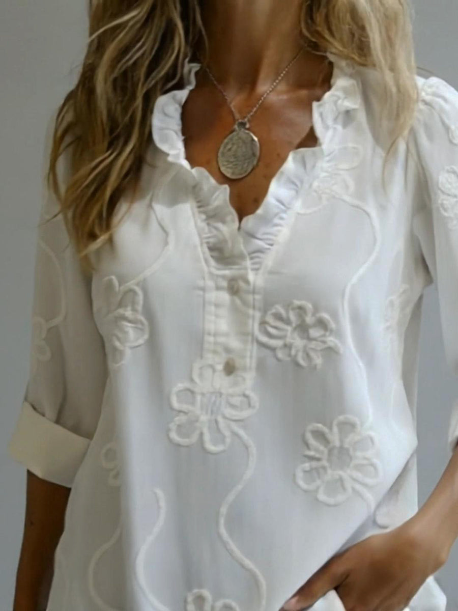 Chemise florale à col volant romantique rétro
