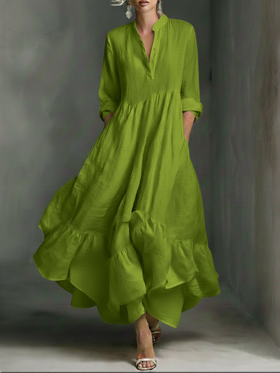 Robe maxi imprimée élégante pour femme, ornée de volants.
