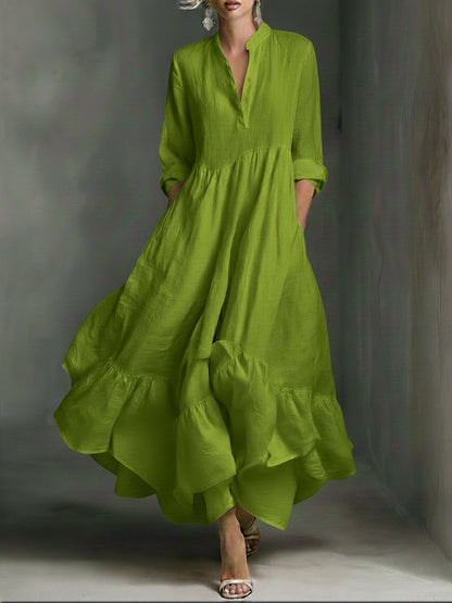 Robe maxi imprimée élégante pour femme, ornée de volants.
