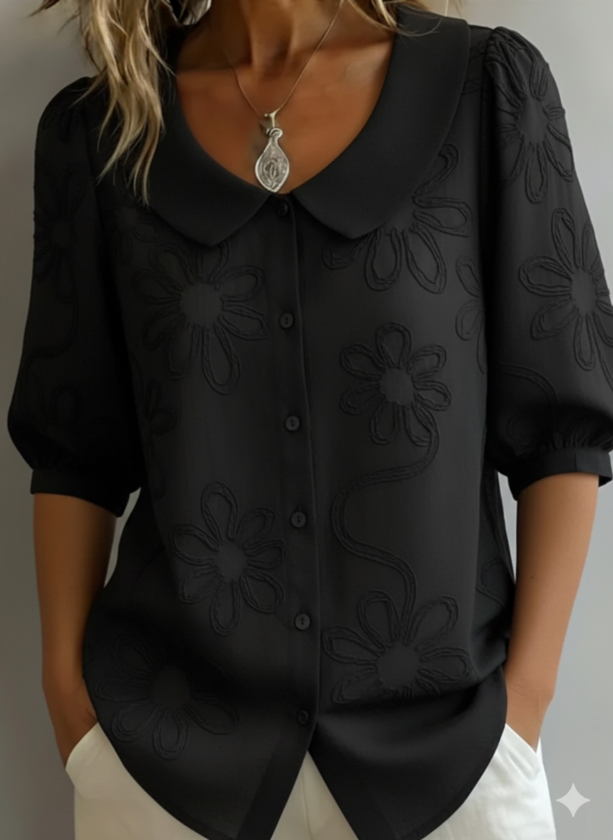 Chemise vintage à col Peter Pan brodée de fleurs