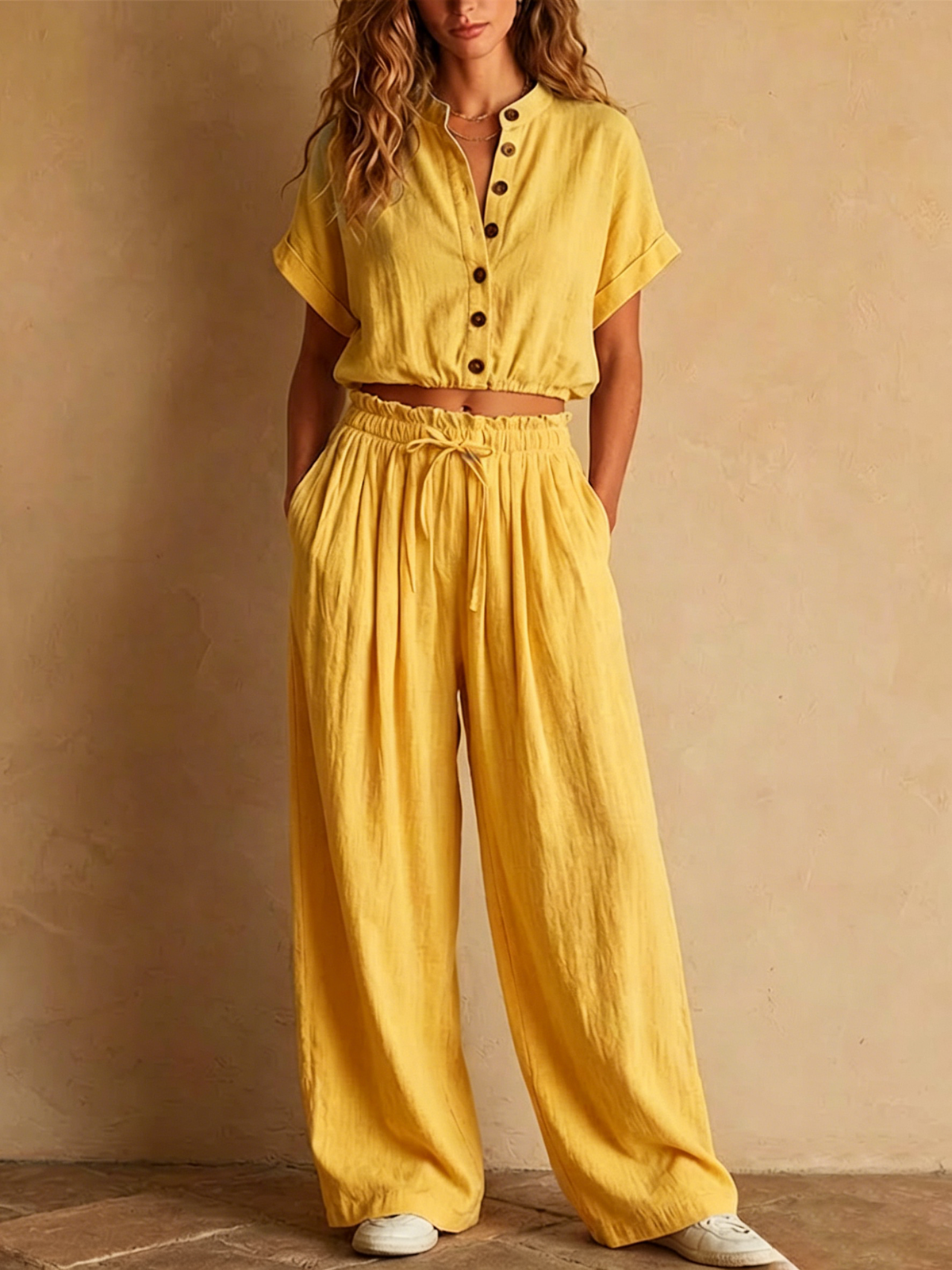 Crinkled Linen Two Piece Set