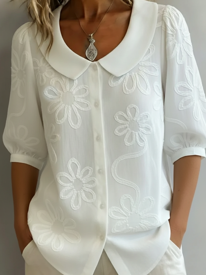 Chemise vintage à col Peter Pan brodée de fleurs