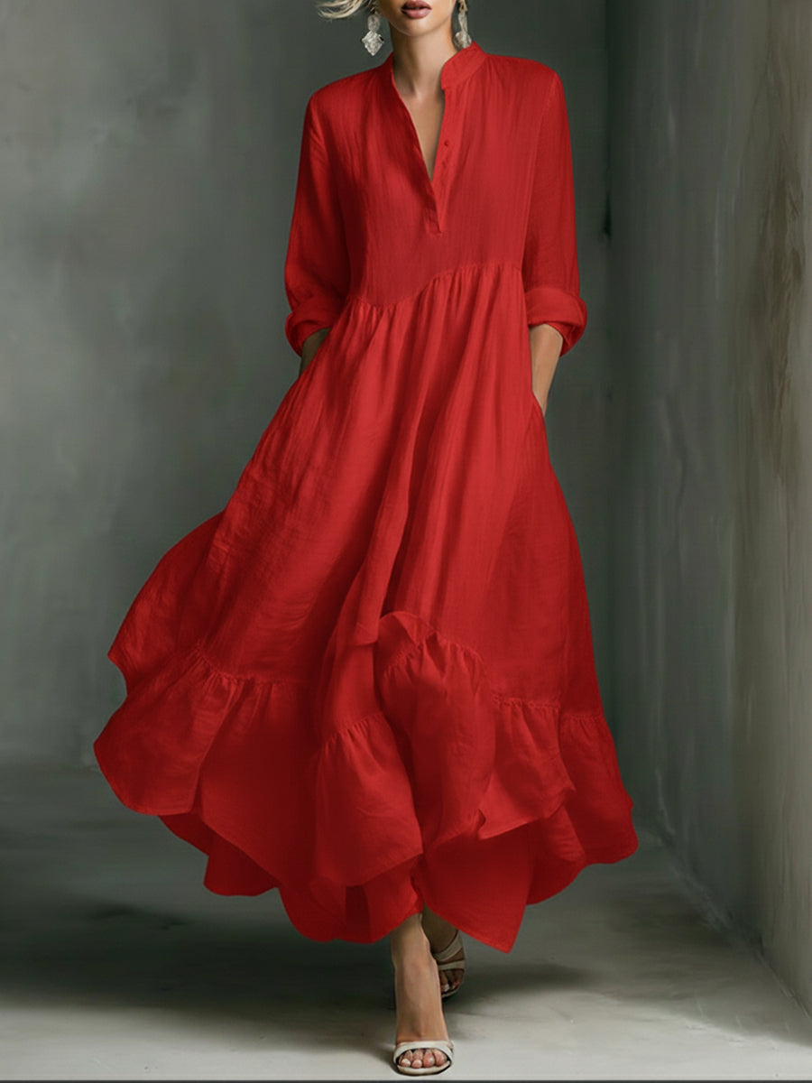 Robe maxi imprimée élégante pour femme, ornée de volants.