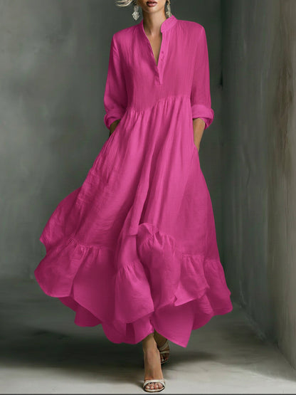 Robe maxi imprimée élégante pour femme, ornée de volants.