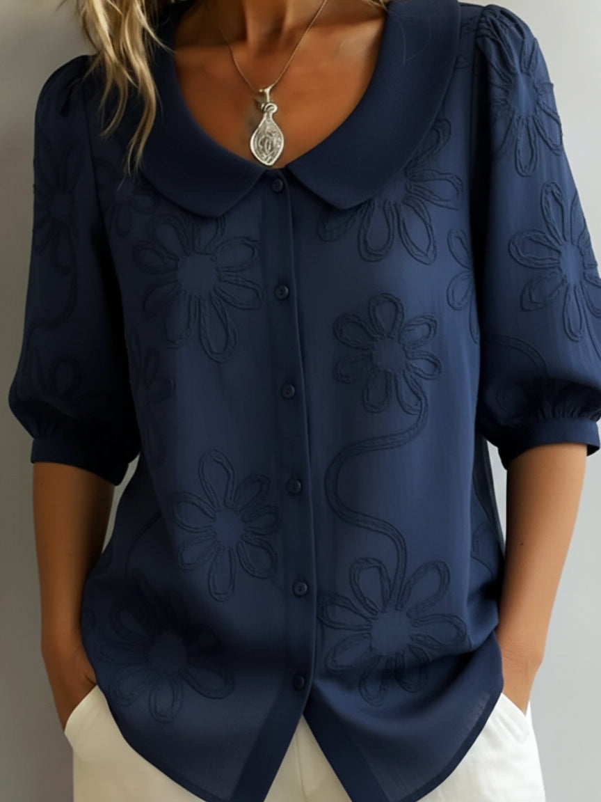 Chemise vintage à col Peter Pan brodée de fleurs