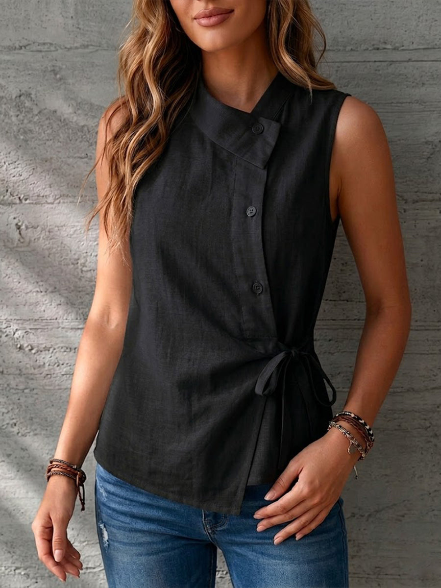 Casual Sleeveless Linen And Cotton Top