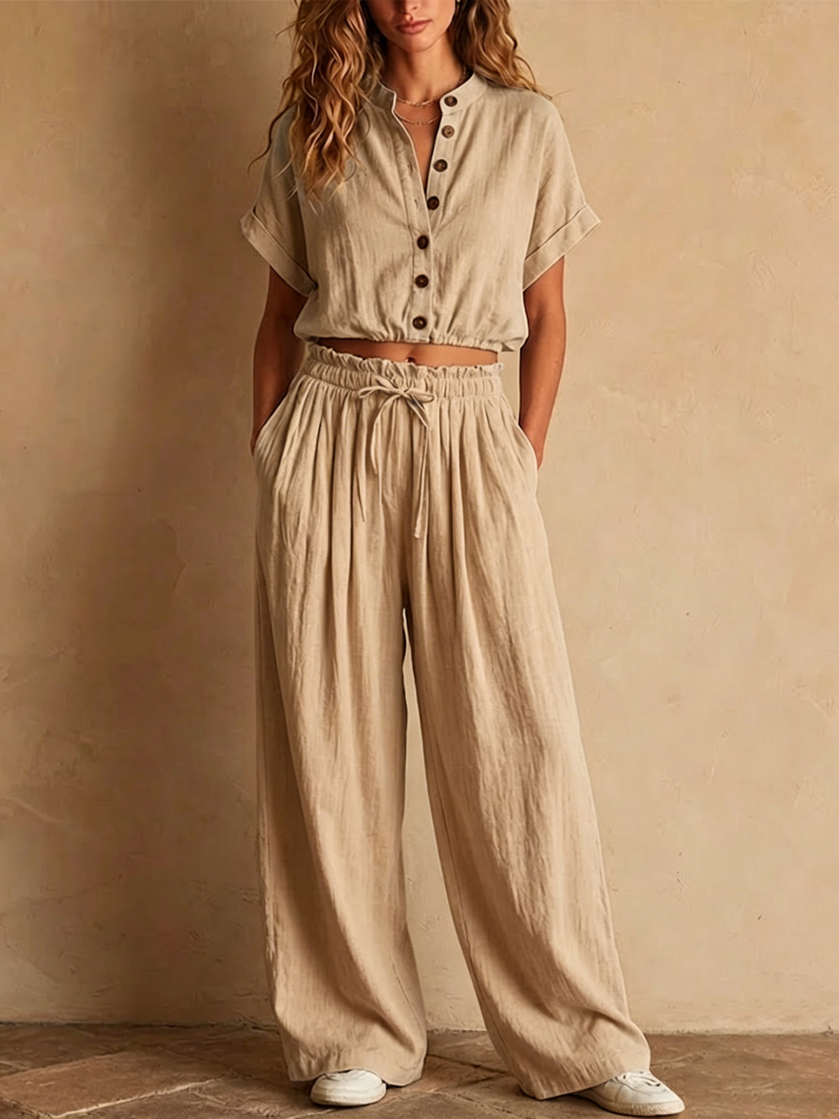 Crinkled Linen Two Piece Set