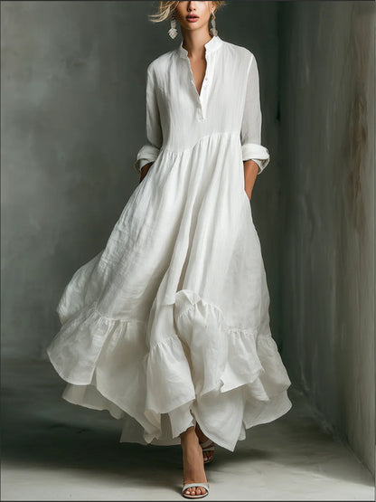 Robe maxi imprimée élégante pour femme, ornée de volants.