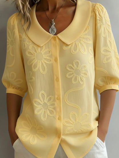Chemise vintage à col Peter Pan brodée de fleurs