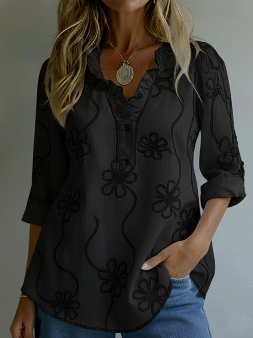 Chemise florale à col volant romantique rétro