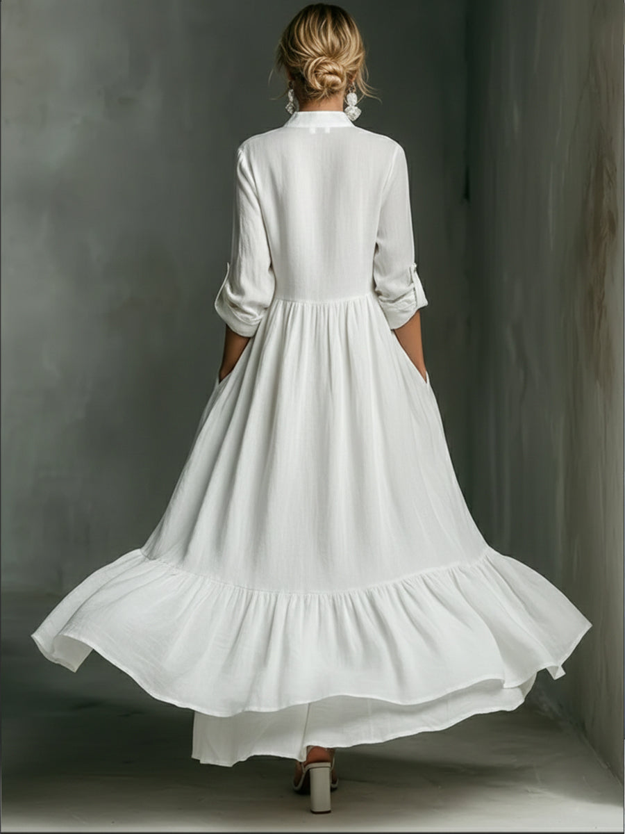 Robe maxi imprimée élégante pour femme, ornée de volants.
