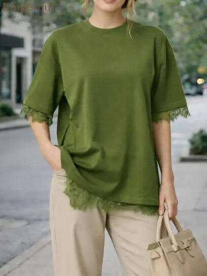 Oversized Lace Splicing Tee
