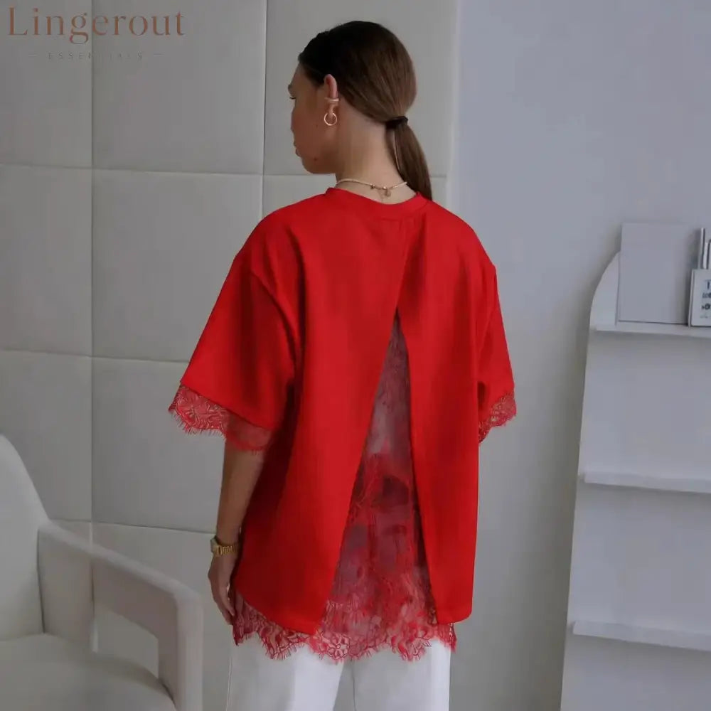 Oversized Lace Splicing Tee