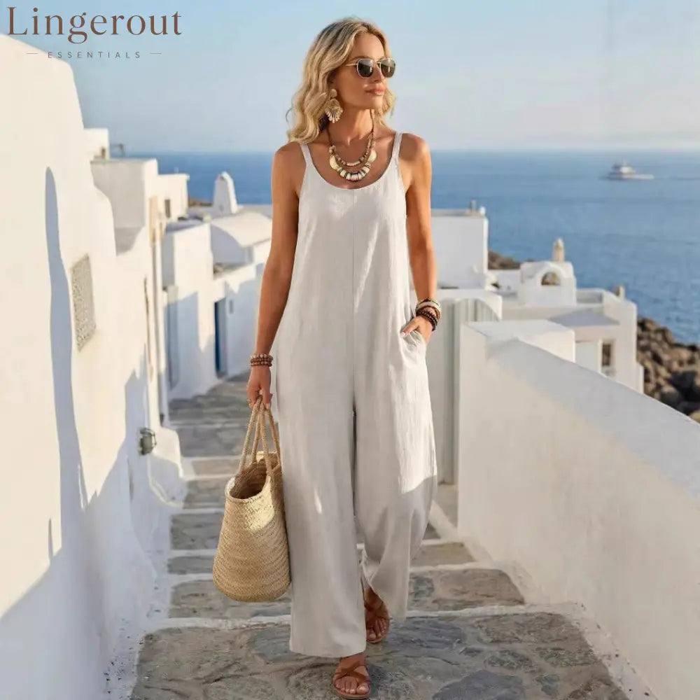 🌟 Premium Linen-Blend Sleeveless Wide-Leg Jumpsuit