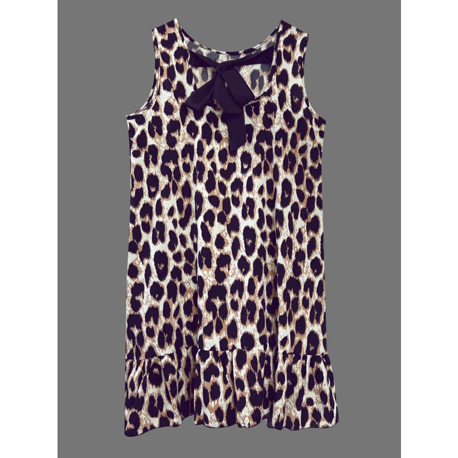 Robe sans manches à léopard avec ourlet froncé