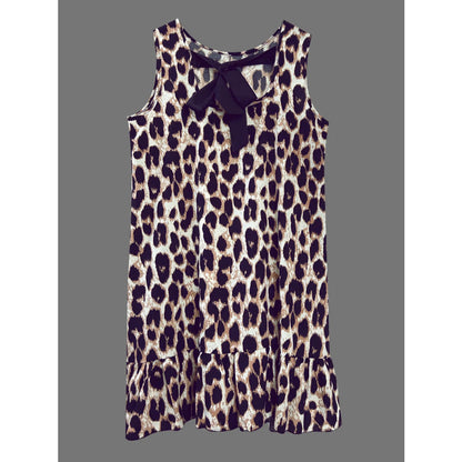 Robe sans manches à léopard avec ourlet froncé